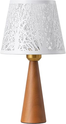 Miniatura 8 de EDISHINE Lámpara de mesa pequeña de 13.58 pulgadas, lámpara de noche de madera, pantalla de hierro hueco de árbol, lámpara de mesita de noche para