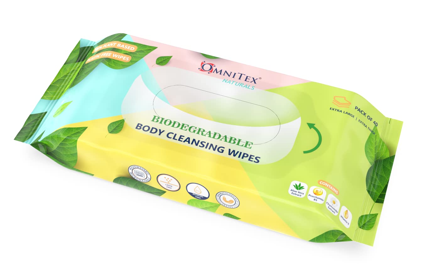 Omnitex Lot de 2 paquets de 40 lingettes nettoyantes biodégradables extra larges et extra épaisses pour le corps – Passent au micro-ondes | Sans rinçage pour le camping, les festivals, le bain au lit