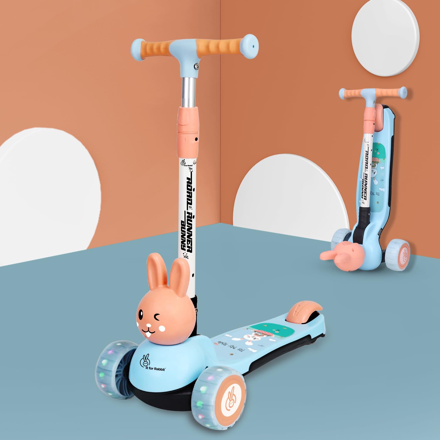 Sponsored Ad - Road Runner Bunny Kids Scooter, 3 Level Adjustable Height, Smart Fold & PU LED Wheels Kick Scooter with Brake for 3+ Years Kids, Weight Capacity Upto 75kgs (Blue Peach)