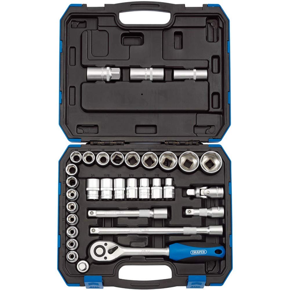 Draper hd33am cuadrada mm/AF combinado juego de llaves, Azul, 1/2-inch, juego de 33 piezas