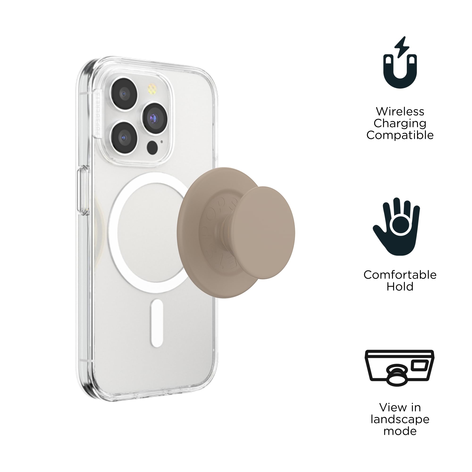 PopSockets Okrągły uchwyt do telefonu kompatybilny z MagSafe, w zestawie pierścień adaptera, uchwyt na telefon, kompatybilny z bezprzewodowym ładowaniem - Latte