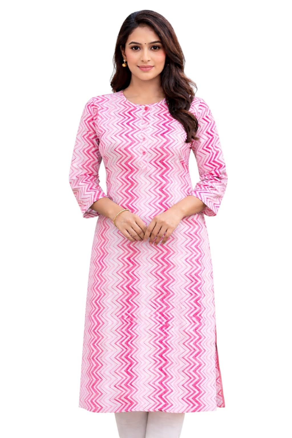 Women Geometric Print, Printed Pure Cotton Straight Kurta (Red, White)-picture-11