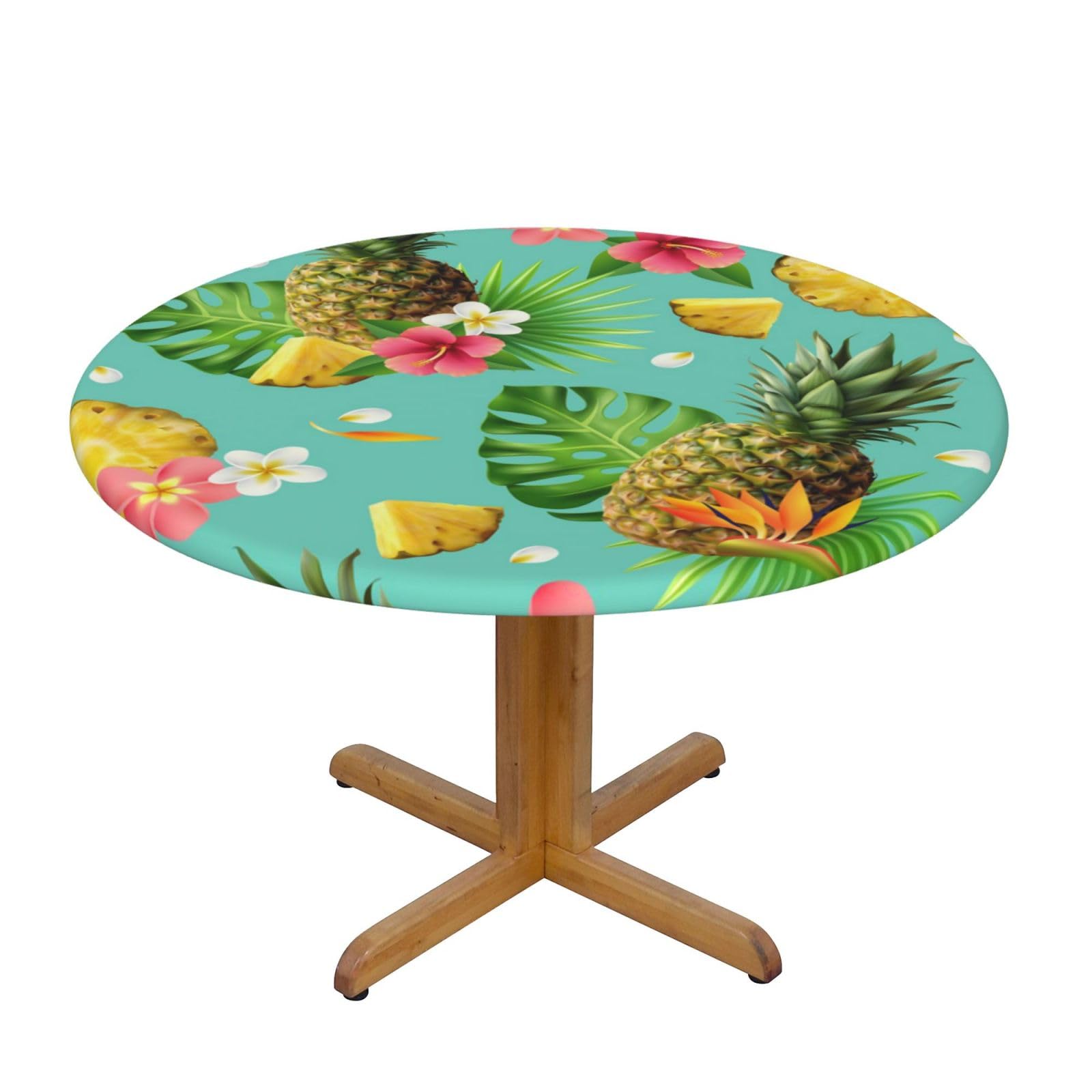 ESNAIUVCD Tropical Pineapple print Waterproof Round Tablecloth,Outdoor Table Cloth with Elastic Edged, Elastic Tablecloth Wipeable, Garden Table Cloth Suitable for sizes 90cm-140cm
