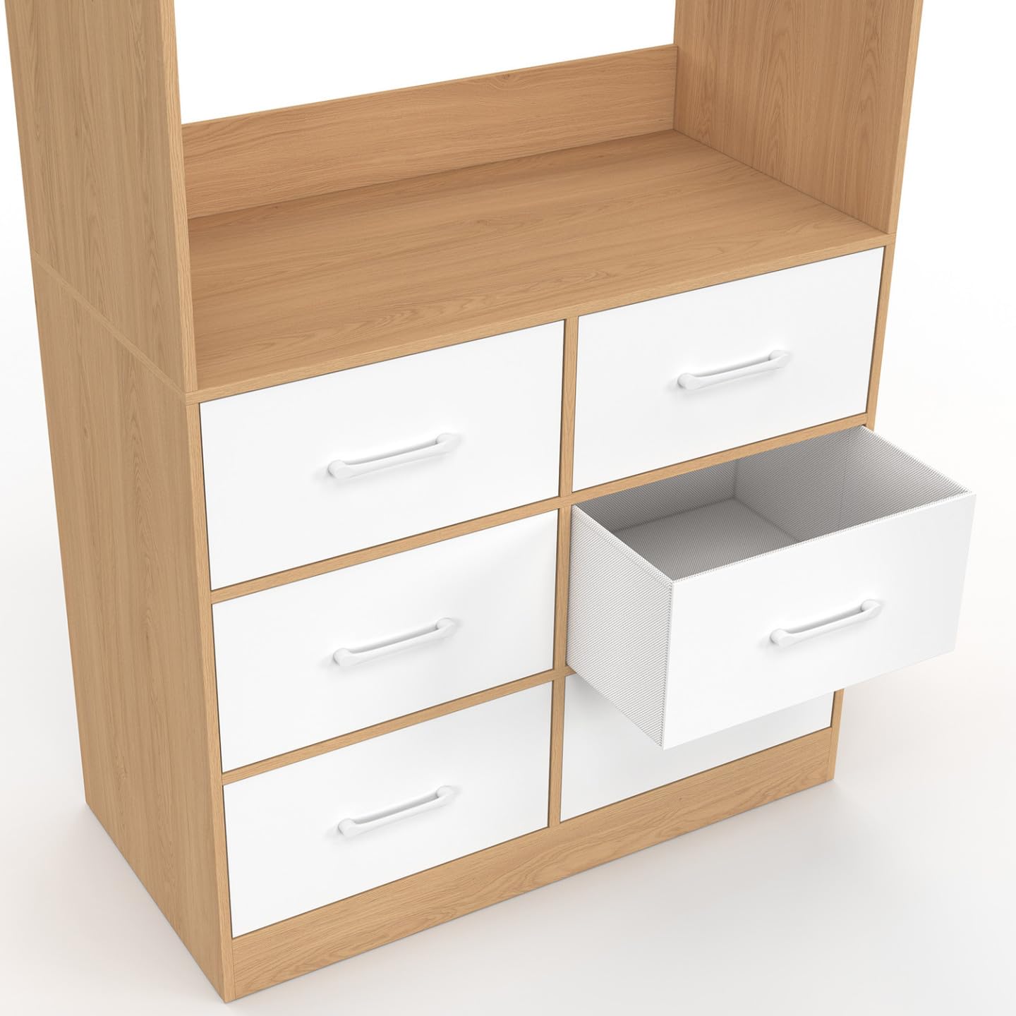 IDMarket - Dressing penderie L. 80 cm UPPAH avec 6 tiroirs bois façon hêtre et blanc