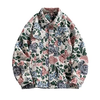 Amazon.com: GYXHPTD Men's Floral Denim Jacket, American