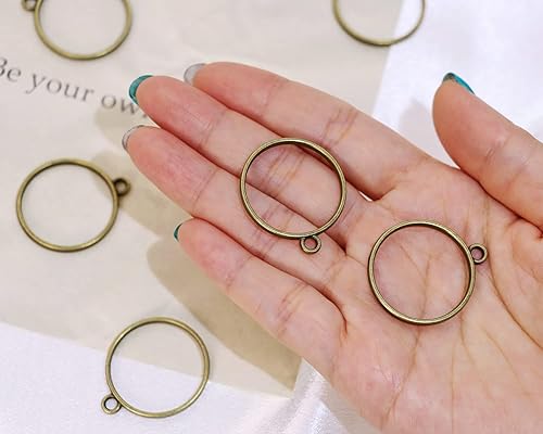 Miniatura 2 de Shapenty Colgantes de molde hueco de bisel abierto de metal, marco redondo en blanco, dijes huecos para proyectos de manualidades de resina,