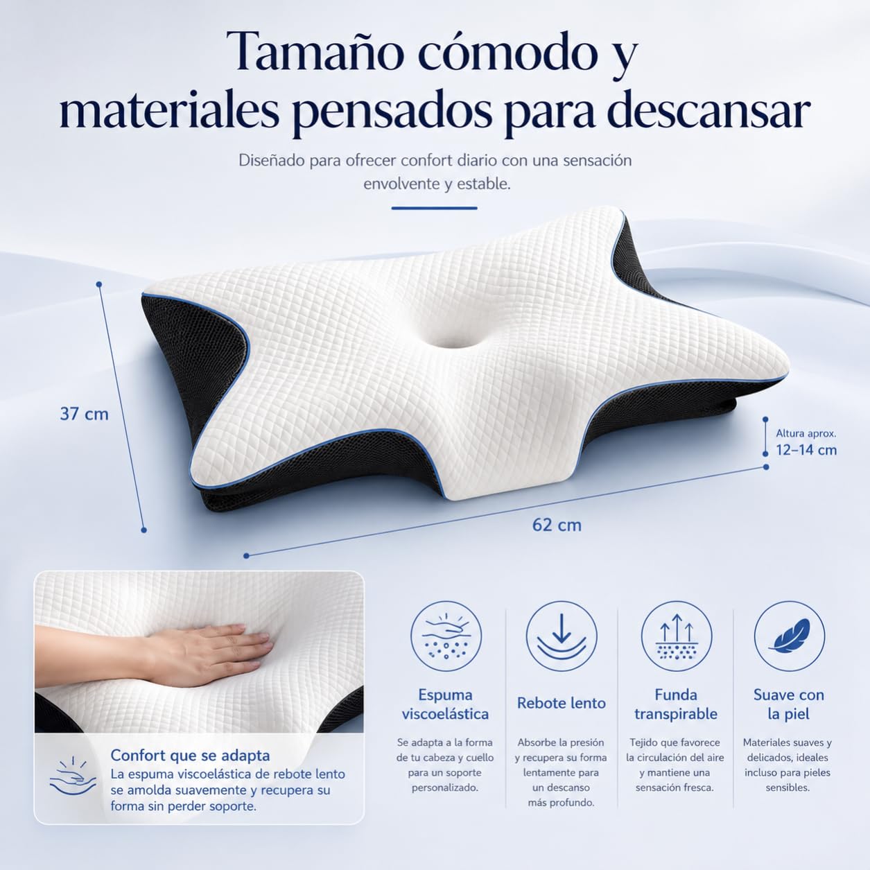 Genérico Almohada Cervical Ergonómica de Espuma Viscoelástica, Cojín de Mariposa para Dormir de Lado, Boca Arriba y Boca Abajo (C)
