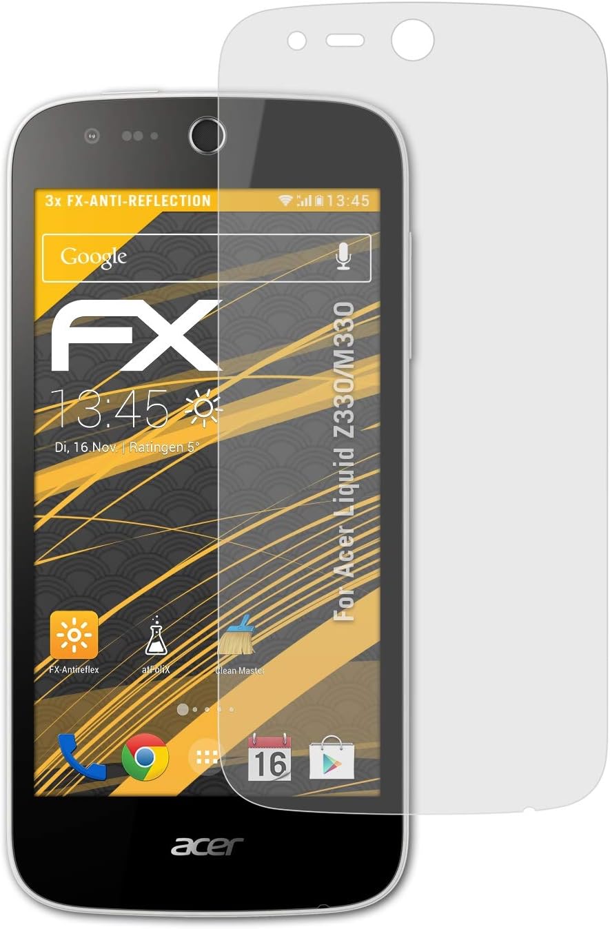 atFoliX Screen Protector Compatible with Acer Liquid Z330/M330 Screen Protection Film, Anti-Reflective and Shock-Absorbing FX Protector Film (3X)