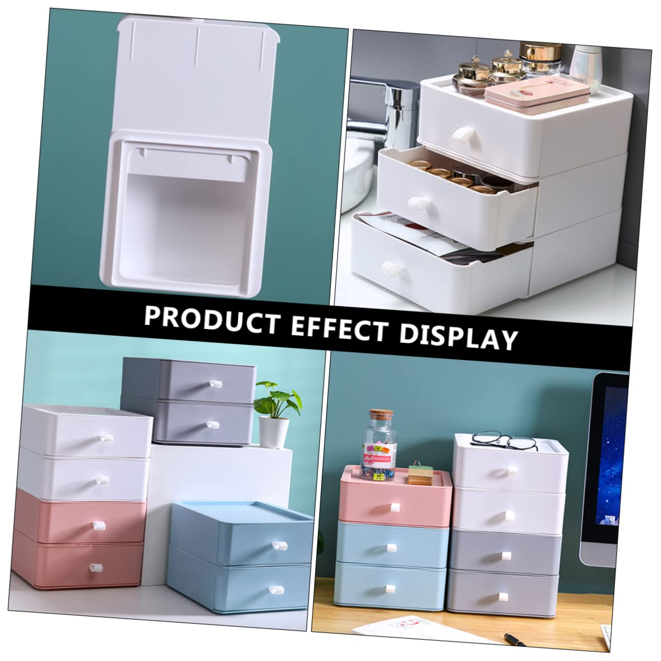 Boîte de Rangement de Bureau à Tiroirs, Trois Compartiments