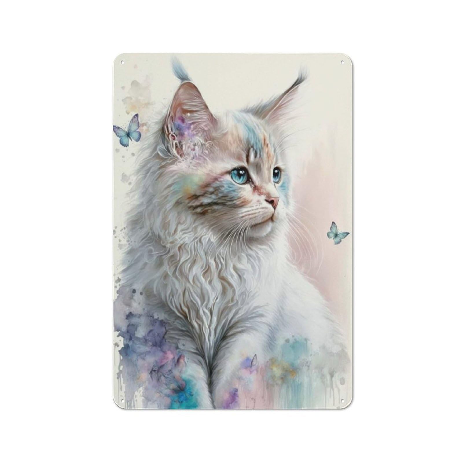 Junmoney Style-24 Dreamy Watercolor Cat Rustic Metal Sign 30X20cm For Garden Room Or Summerhouse, For Themed Interiors In Garden Rooms And Summerhouses