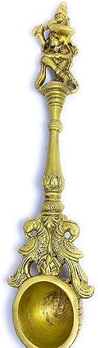 Miniatura 4 de Cuchara Puja de latón Pooja Hawan Hindú Templo, cuchara grande de 9.5 pulgadas para verter ghee en Hawan Kund, agua bendita, cuchara Puja con