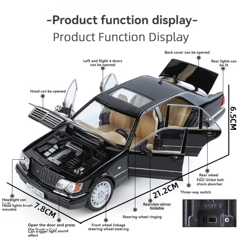 Image of 1:24 Marcedees Benz W-140 Vintage Diecast Metal Pull Back Car with 6 Openable Doors with Sound and Light Toy Decoration car Best Gift Toys for Kids 【Colors as Per Stock】