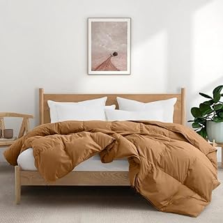 All Seasons 100% Organic Cotton Down Duvet Insert Cal.King Size 108"x94" | Medium Weight Comforter Natural Densely Woven Texture Goose Feather Fiber | Fawn Cocoa Brown Color Soft Plush Warmth Cozy