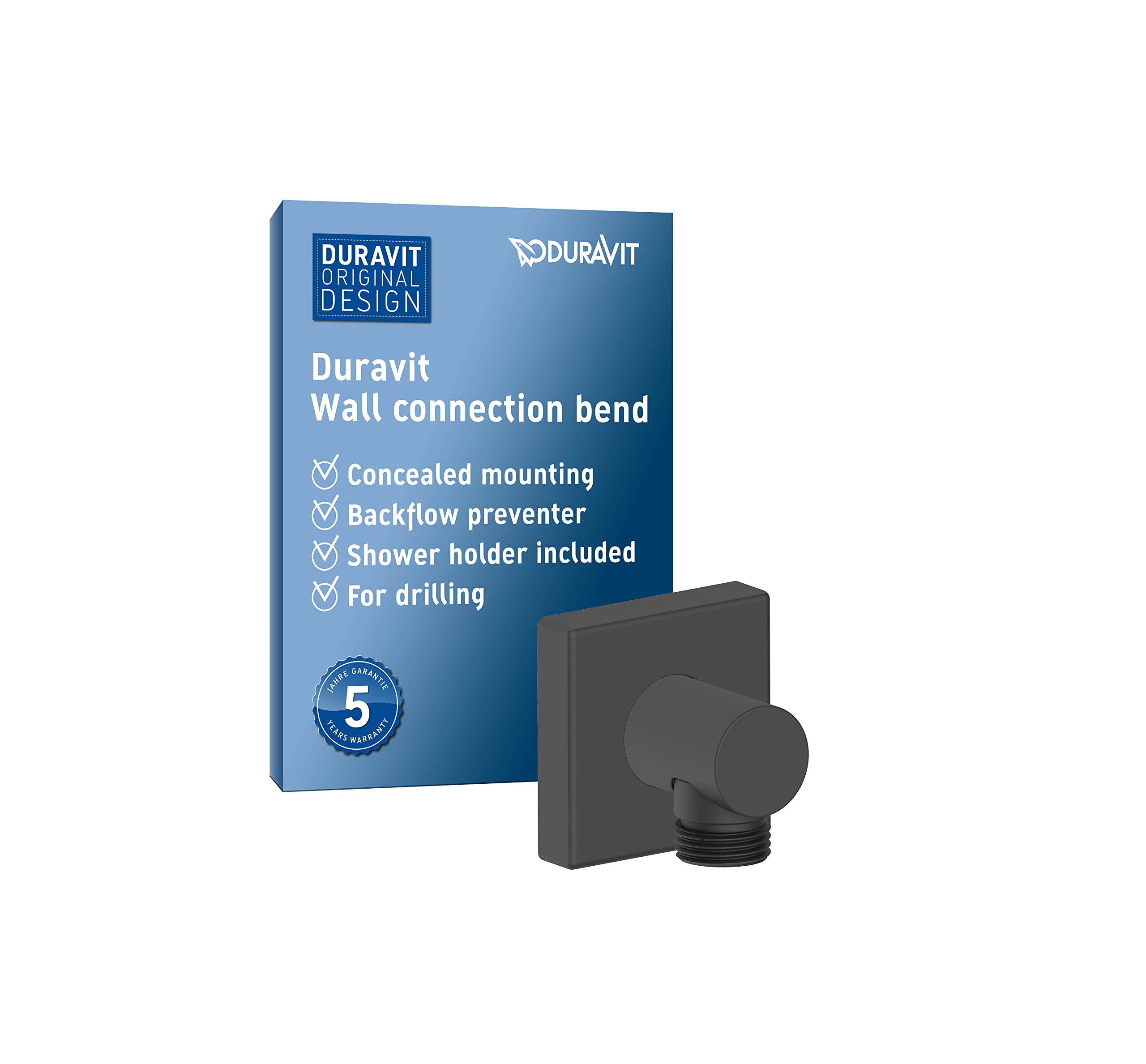 Duravit Black Matt Universal Wall Outlet, Square Wall Connection Elbow, Wall Connection,