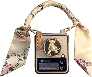 UMESEIL Cute Z Flip 4 Case with Straps for Women Girls, Slim PU Leather Non-Slip Full Protective Cover Designed for Samsung Galaxy Z Flip 4 5G Gold