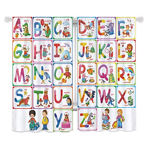 Yorida Kids Learning Curtains, Alphabet Abc Window Curtain 42X63 Inch Rod Pocket 2 Panels, Cartoon Animals Window Curtain For Classroom Children Nursery Toddler Bedroom Decor Window Treatment Drapes #TOP4