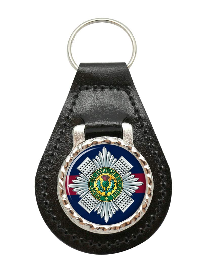 Giftshop Uk Unisex Black Leather And Silver Metal Scots Guards, British Army Leather Key Fob