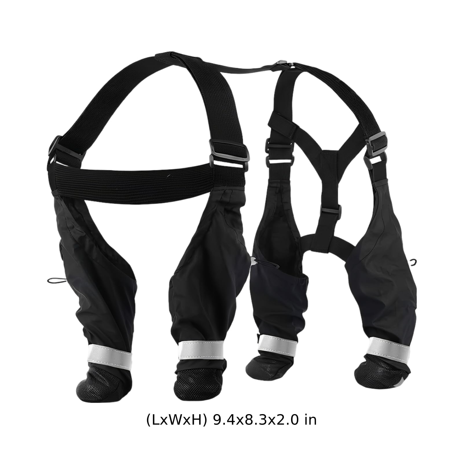 Stiefel mit Trägern für kleine Haustiere, wasserdichte Stiefel mit Trägern, reflektierende rutschfeste Schuhe für Regen, Schnee und Wanderungen, kompletter Beinschutz, Pfotenschutz, Schwarz, XS