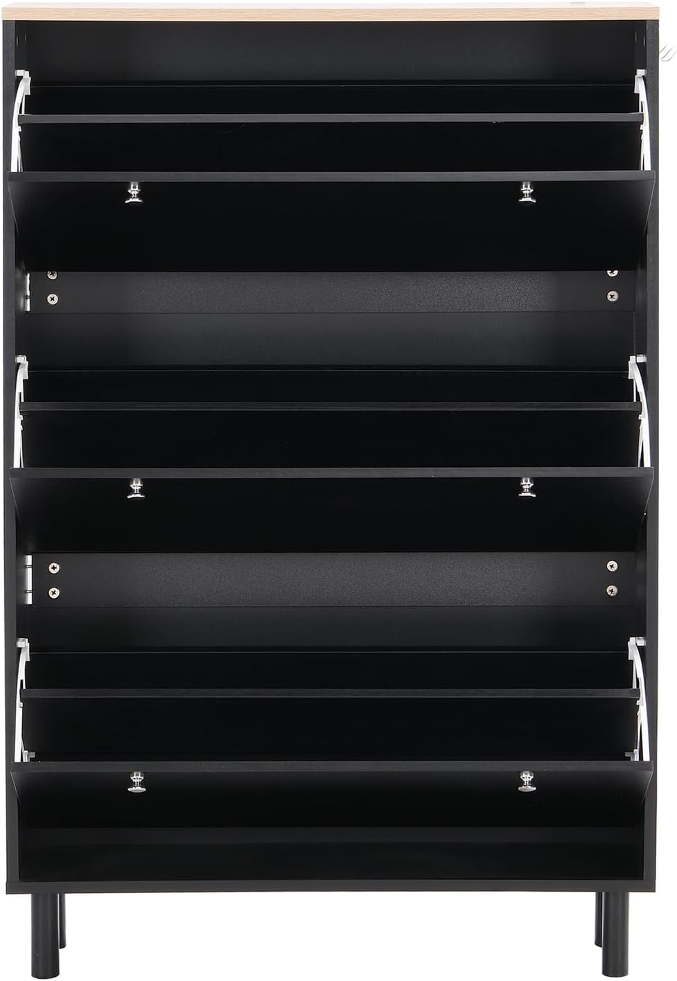 Slim Shoe Cabinet with 3 Flip Drawers for Entryway, Narrow Shoe Rack Organizer with Hanging Hooks and Adjustable Panel, Hidden Shoe Storage Cabinet with Wood Grain Pattern Top for Hallway (Black)