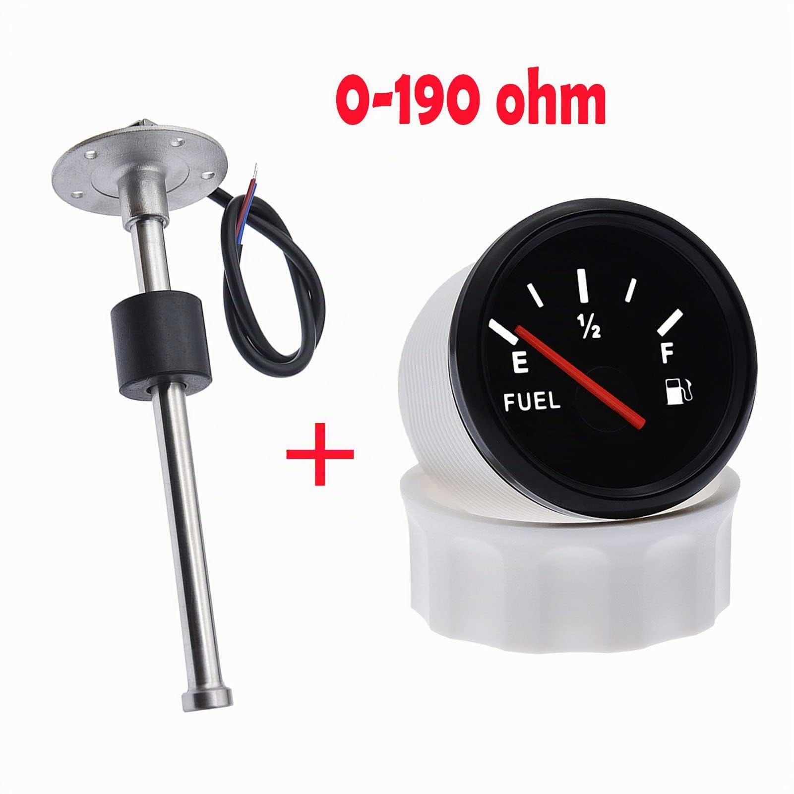 Geloo Jauge de Niveau de Carburant avec Capteur de Niveau de Carburant, 0-190 Ohm Capteur de Niveau d'eau et de Niveau d'huile 52mm Jauge à Carburant pour Voiture, Bateau, Camion, Camping-car (375 mm)