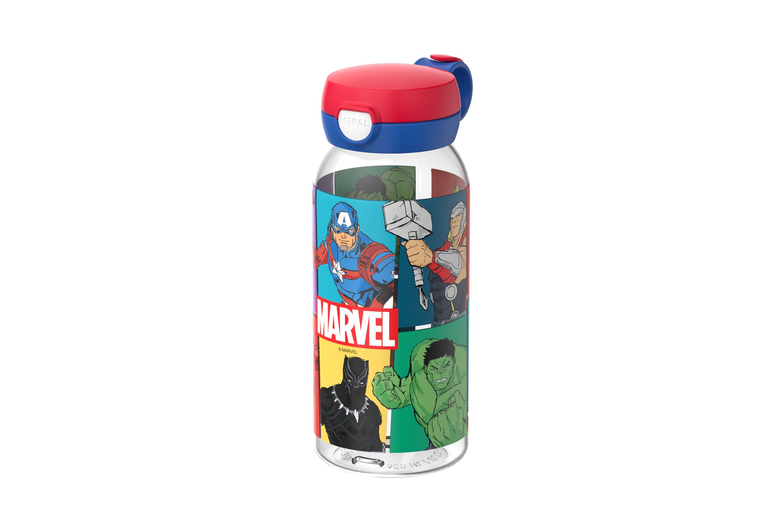 Mepal - Water bottle with hinged lid Campus - Lid pops open at the touch of a button - Children's drinking bottle suitable for carbonated drinks - Leak-proof and dishwasher safe - 600 ml - Avengers