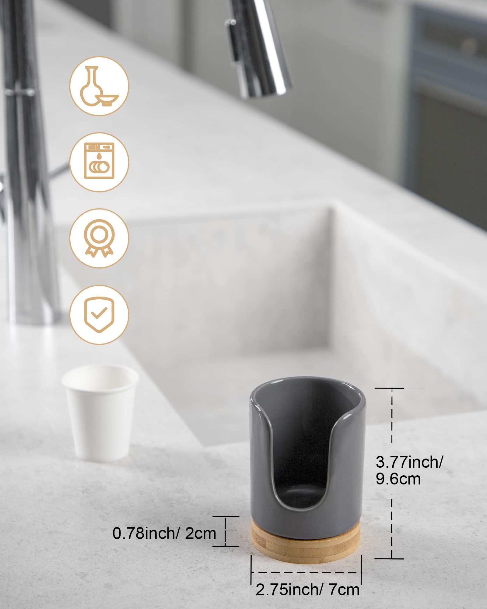 Dispensador clásico de vasos de cerámica de 3 onzas, portavasos desechables para enjuague bucal en encimera de tocador de baño (1 paquete, gris)