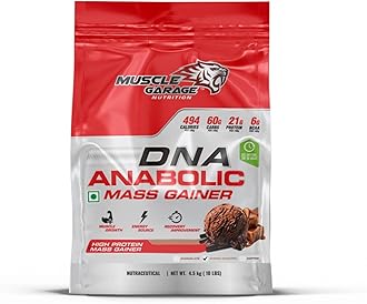 - DNA Anabolic Mass Gainer | High Protein Weight Gainer Powder for Muscle Growth & Recovery| With Creatine, BCAAs & Vitamins | 4.5 Kg | Chocolate Flavor