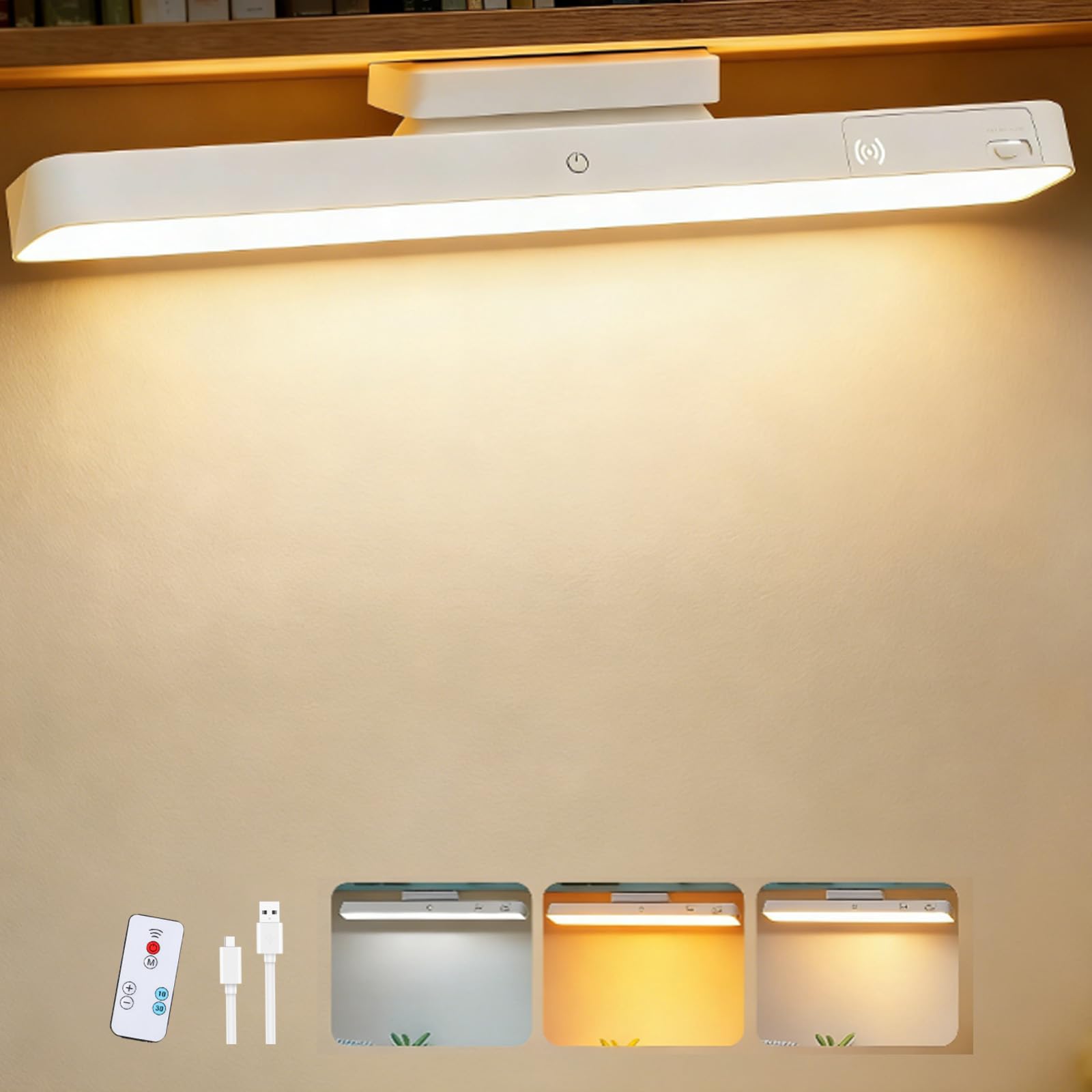 Accessonico Under Cabinet Lights,Dimmable 3 Colour LED Light Bar,1200mAh USB-C Rechargeable Battery Operated,Magnetic Stick-On Touch Control Lighting for Kitchen,Cupboard,Wardrobe,Mirror,Makeup,Closet