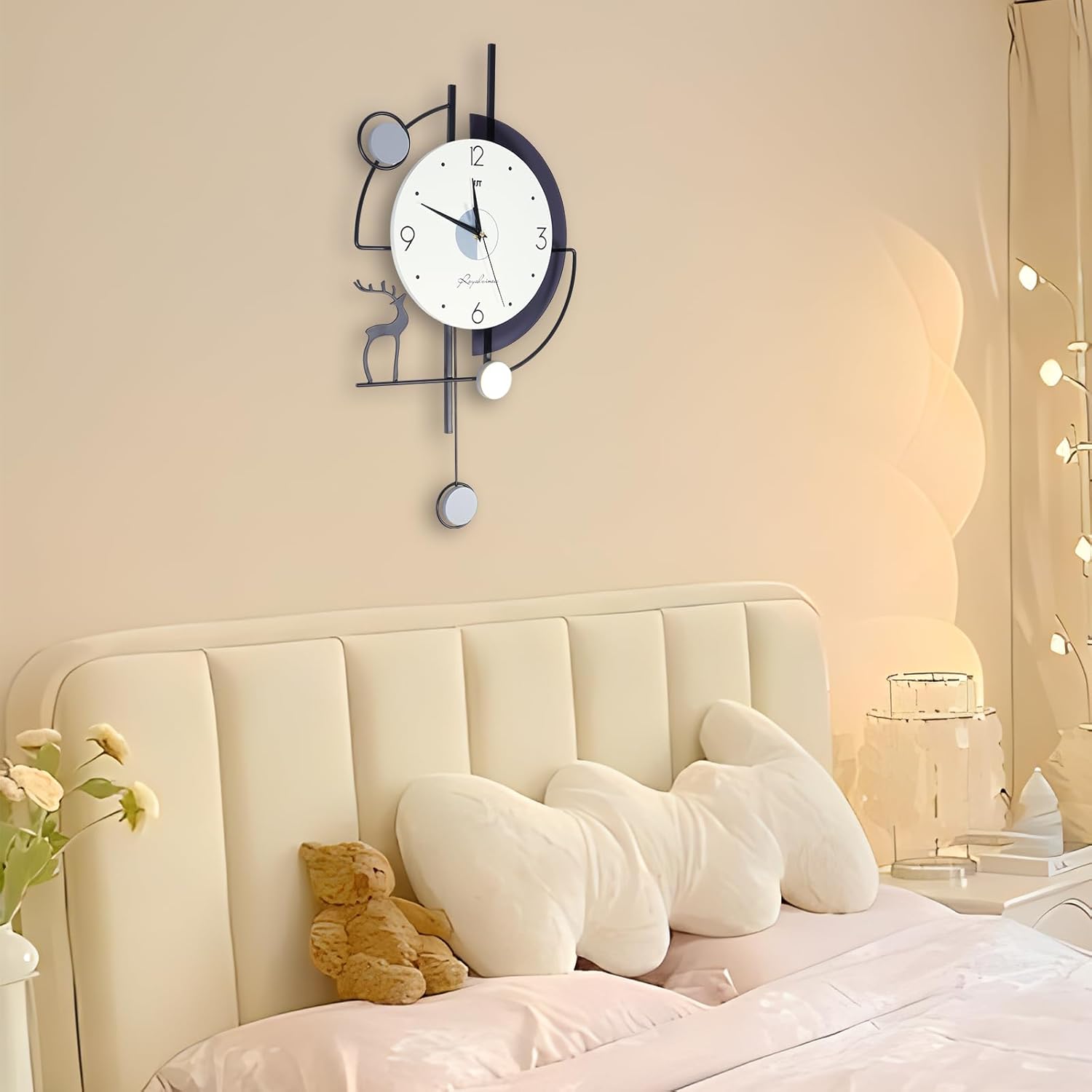 YIYIBYUS Wall Clock, Metal Deer Clock Wall,Decor Modern Pendulum Wall Clock Silent Quartz