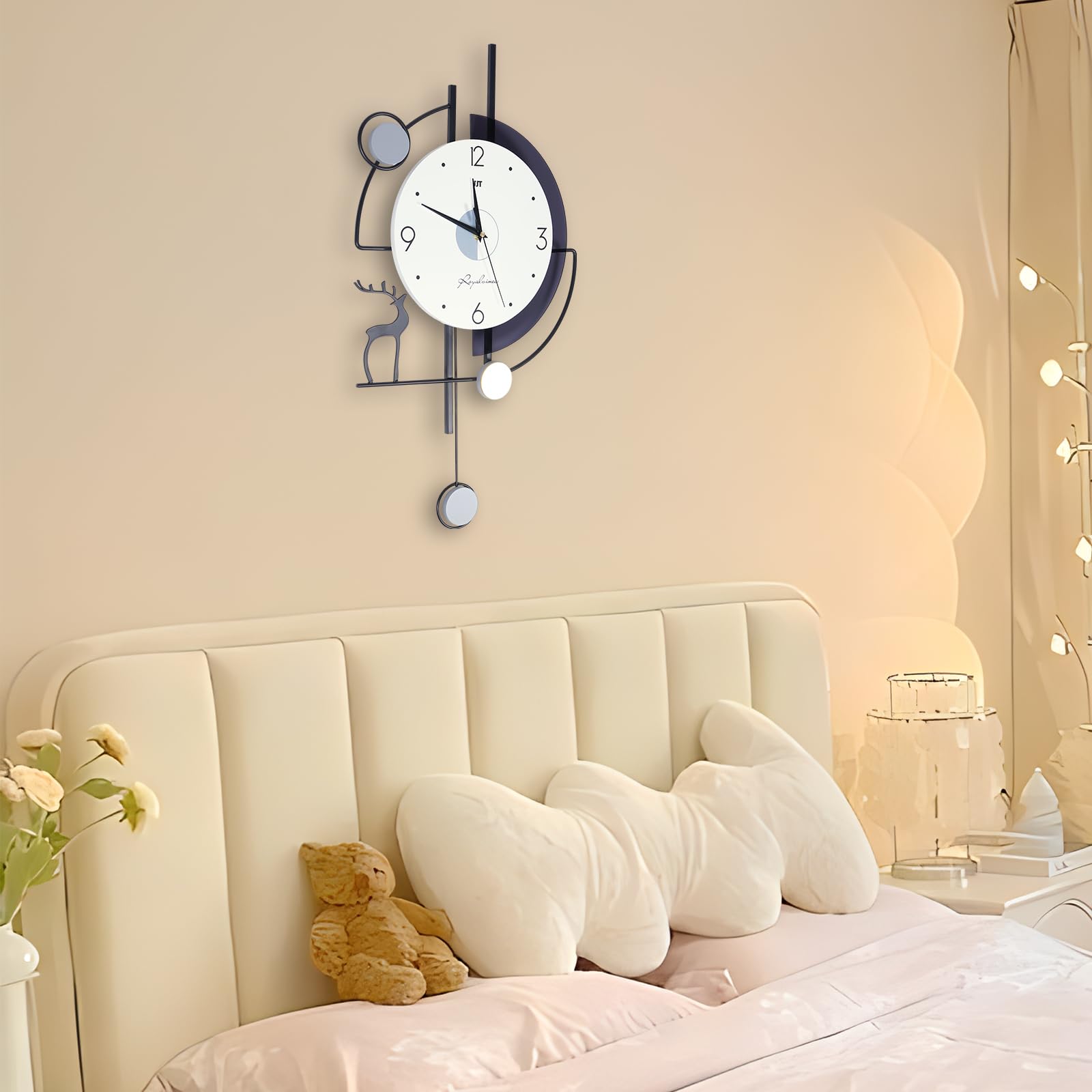 CHUOZI Wall Clock, Metal Deer,Decor Modern Pendulum Silent Quartz