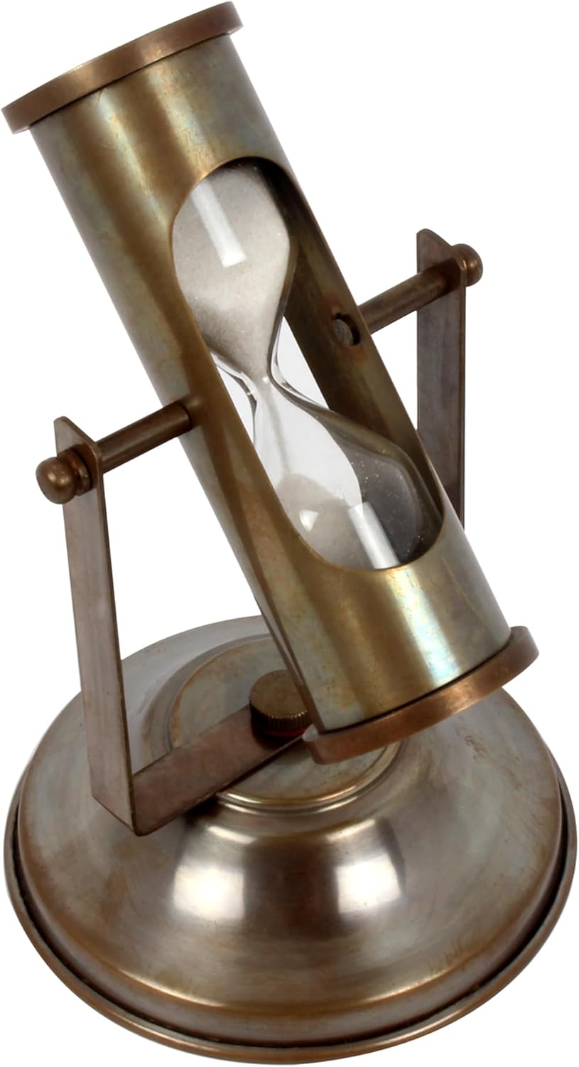 Handcrafted Brass Hourglass with Compass, Antique Nautical Sand Timer, Premium Maritime Desk & Home Decor