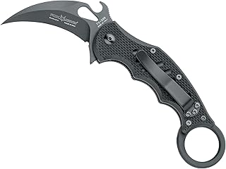 Fox Knives FX-599 G10 Black Emerson Wave Folding Karambit, Rapid One-Handed Deployment, Teflon Coating, Black Idroglider Blade Finish, Pocket Clip