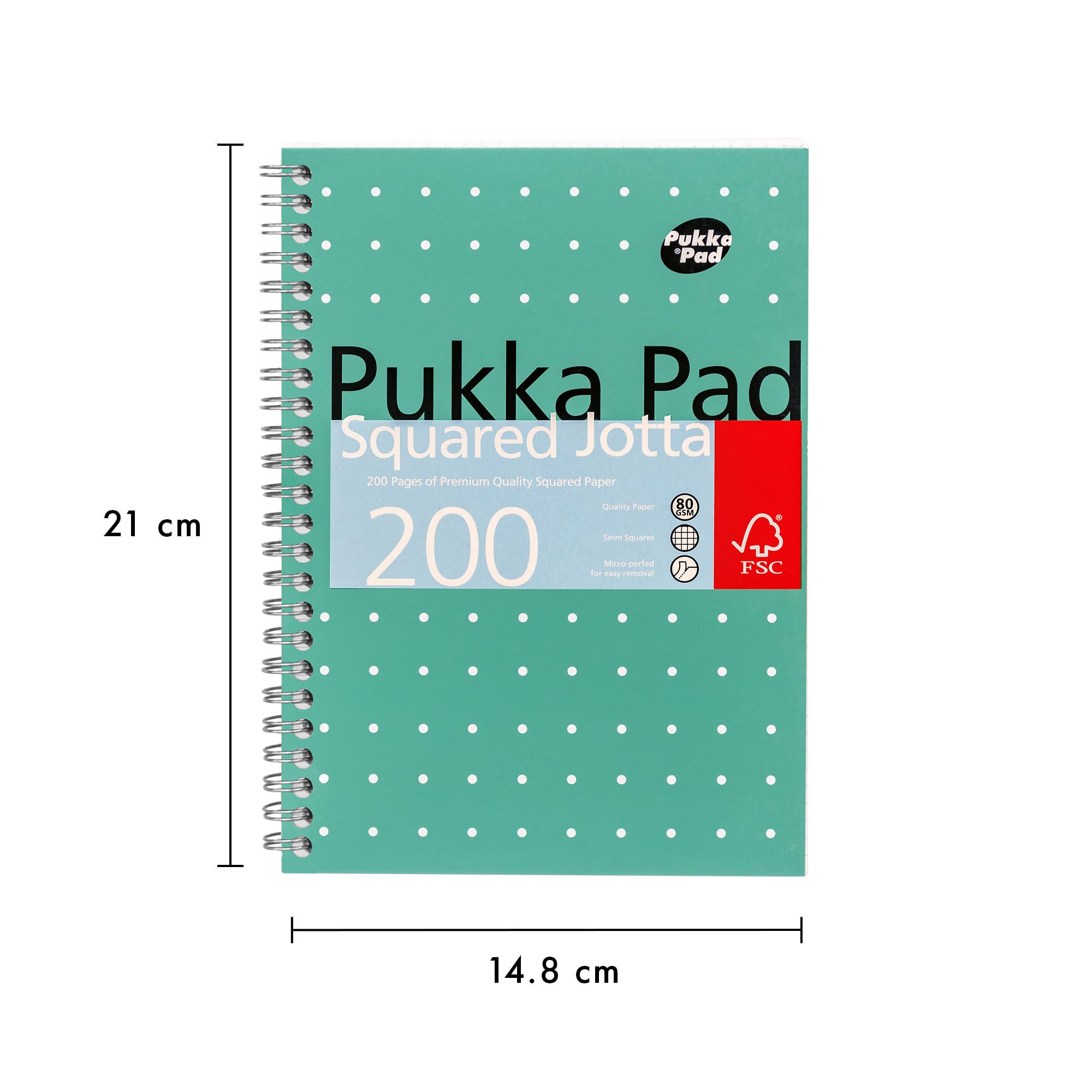 Pukka Pad, Cuaderno cuadriculado A5 Jotta Book paquete de 30 unidades – 21 x 14,9 cm - Cuaderno con espiral con cuadrados de 5 mm en papel blanco de 80 g/m² con bordes perforados para fácil extracción