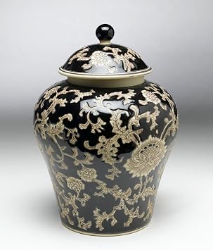 59735 14 Inch Black & Cream Ceramic Ginger Jar