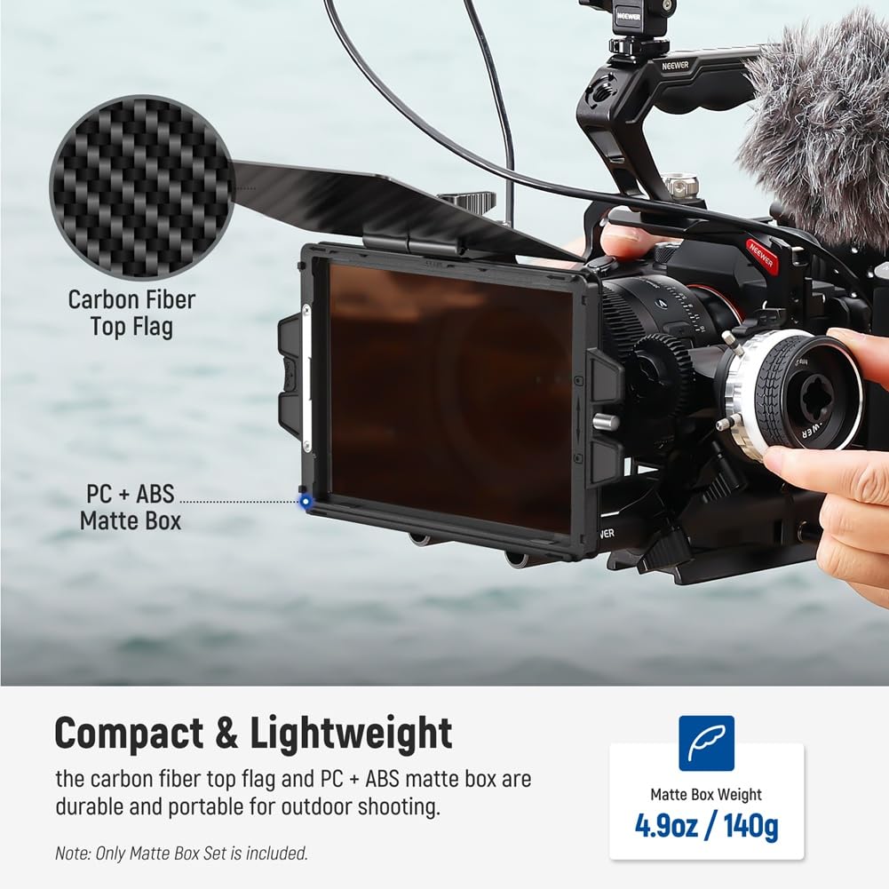 Matte Box con Bandeja para Filtros de 4 Pulgadas X 5,65 Pulgadas, Bandera de Fibra de Carbono para Cámara DSLR Sin Espejo con Lente de 67/72/77/82 mm