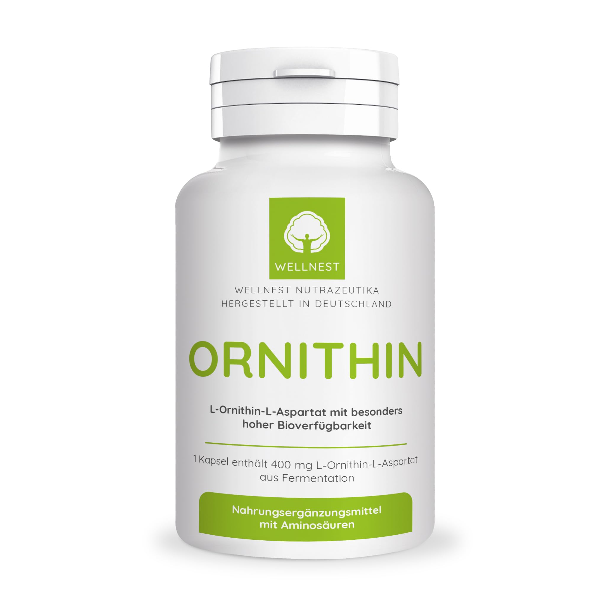 L-Ornithin-L-Aspartat Kapseln (100% pflanzliche Qualität) 400 mg pro Kapsel ✓ 120 Kapseln ✓ bei Durchschlafproblemen ✓ Vegan Glutenfrei Laktosefrei