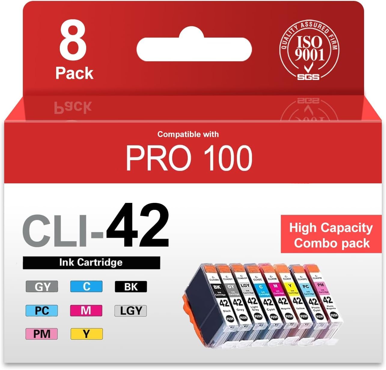 Photo 1 of CLI-42 CLI42 Ink Cartridges 8-Pack Compatible PRO 100 Ink Replacement for Canon Ink 42 CLI 42 Ink Cartridge with PRO-100 PRO-100S Printer (BK/C/M/Y/PM/PC/GY/LGY)
