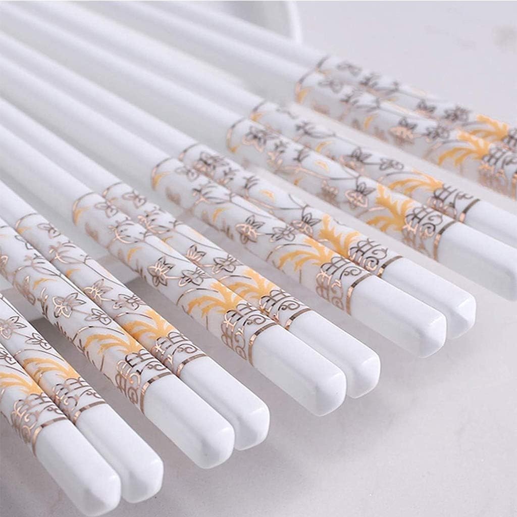 Baguettes lavables au Lave-Vaisselle, Lot de 5 Paires de Baguettes réutilisables en céramique, Coffret Cadeau de Baguettes en Porcelaine Blanche(10)