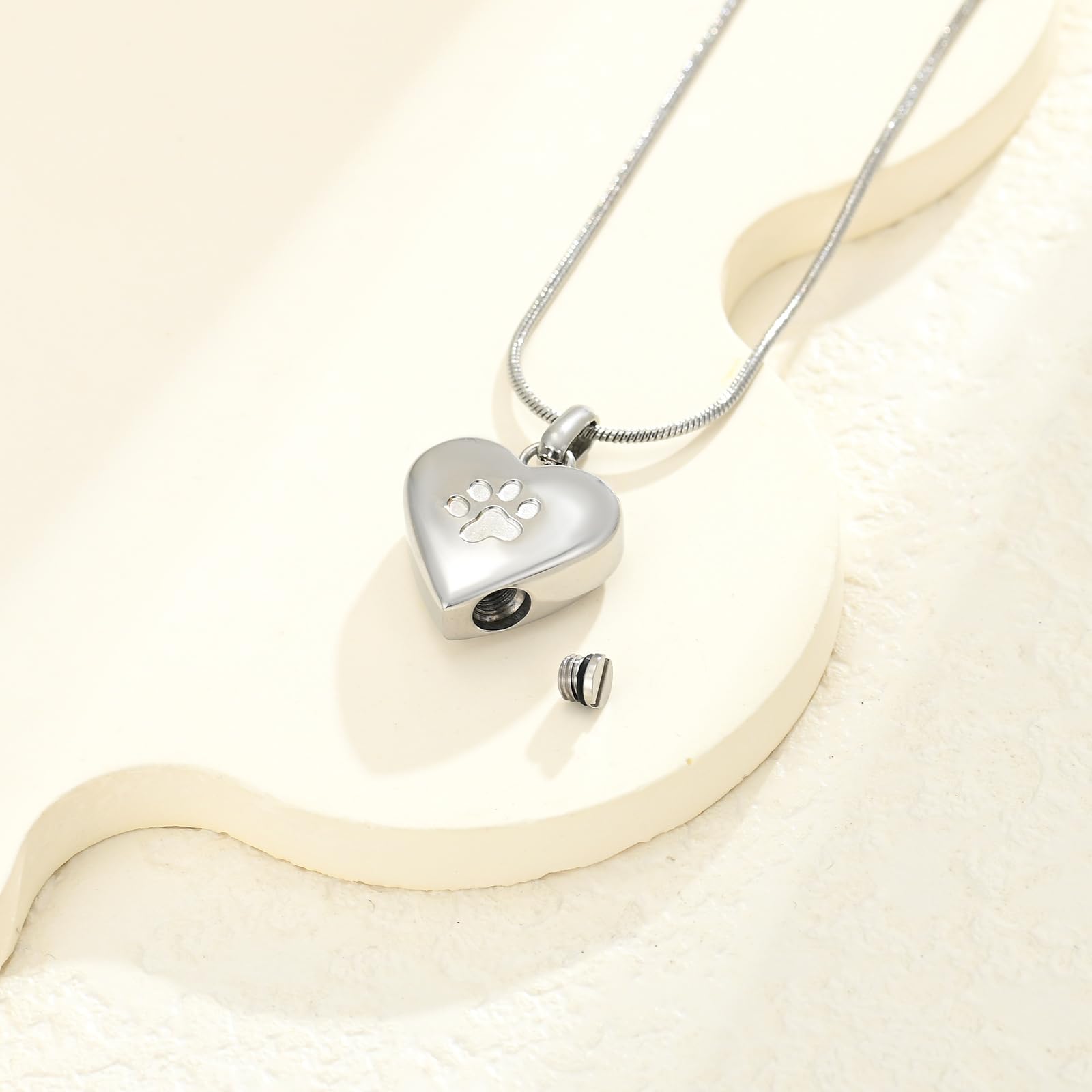Collana con urna a forma di cuore per ceneri per cani con stampa di zampa di cane, per gioielli commemorativi per animali domestici