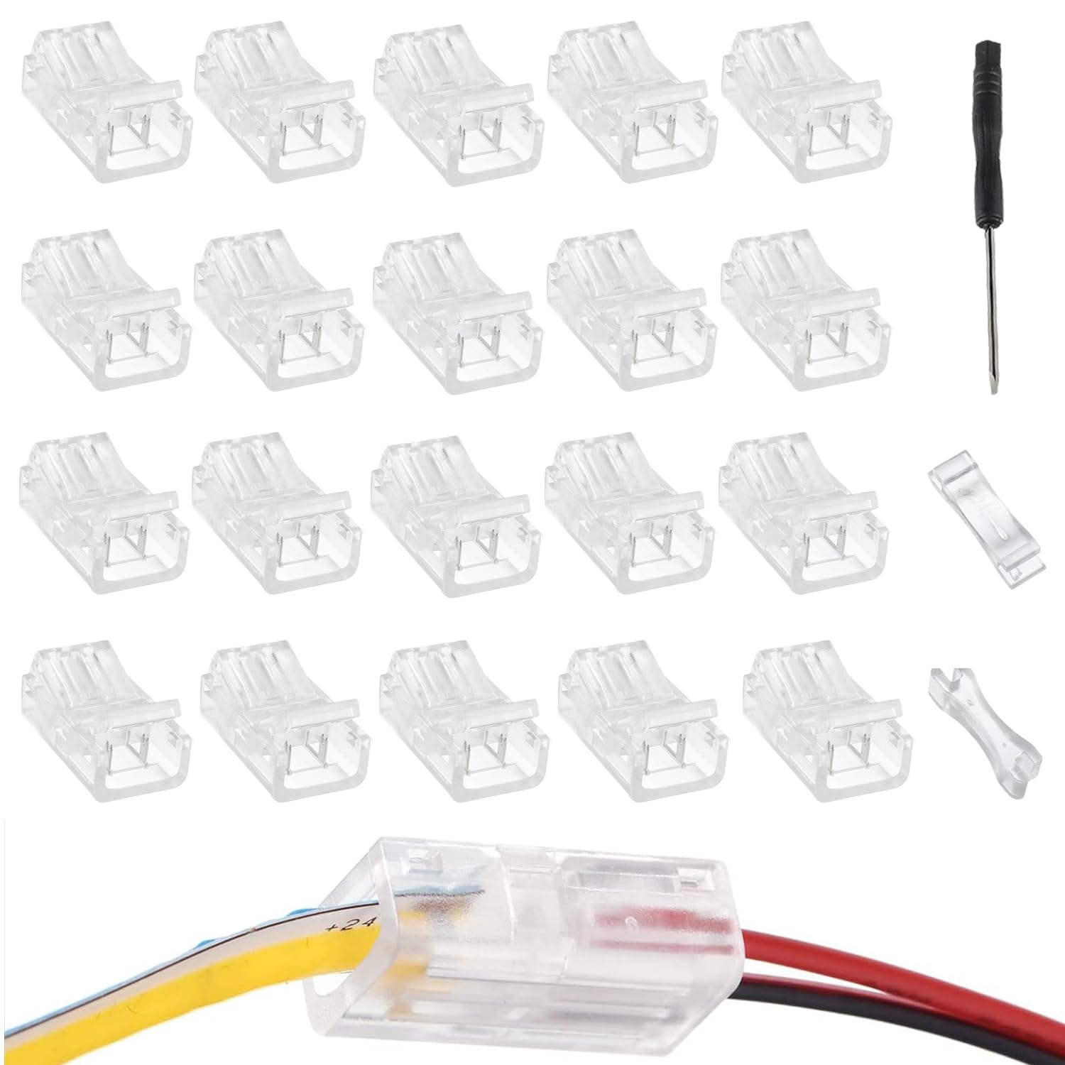 EPLZON 2 Pin 10 mm LED Strip Connector RGB Lights Adapter Clear Unwired Gapless Track Lighting Connector for 5050 LED RGB Strip Light (20pcs)