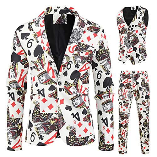 Men's Christmas Printing Wedding Party 3 Pieces Suit Set Pants Vest Trousers