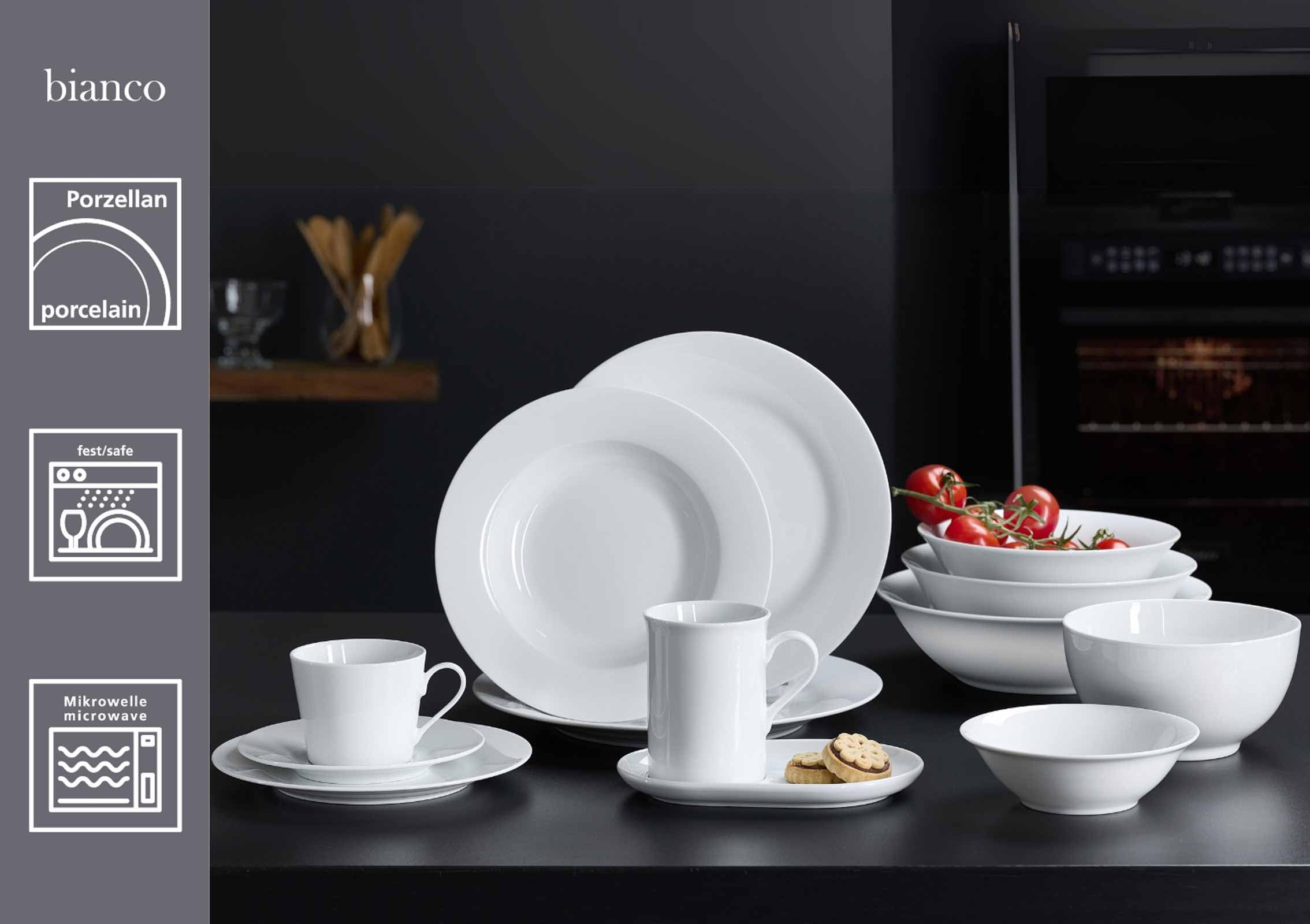 Ritzenhoff & Breker Bianco Teller-Set 18-teilig, Weiß | Je 6x Speise-, Suppen, und Dessertteller - Porzellan, Spülmaschinenfest & Mikrowellengeeignet, Klassisches Geschirr
