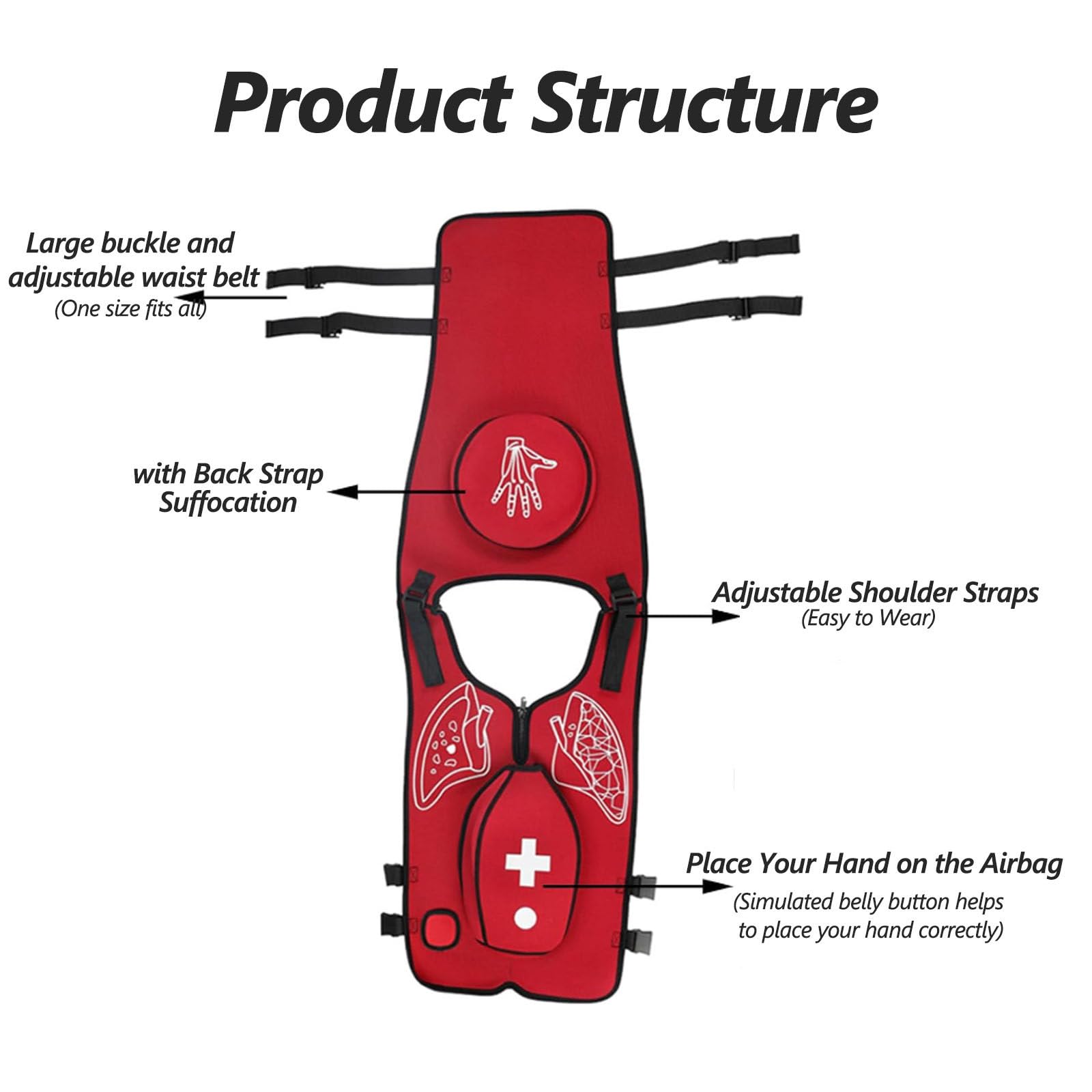 Gilet d'entraînement Heimlich de premiers secours, entraîneur d'occlusion anti-étouffement, modèle d'enseignement étudiant à bandoulière réglable pour démonstration pédagogique,Red