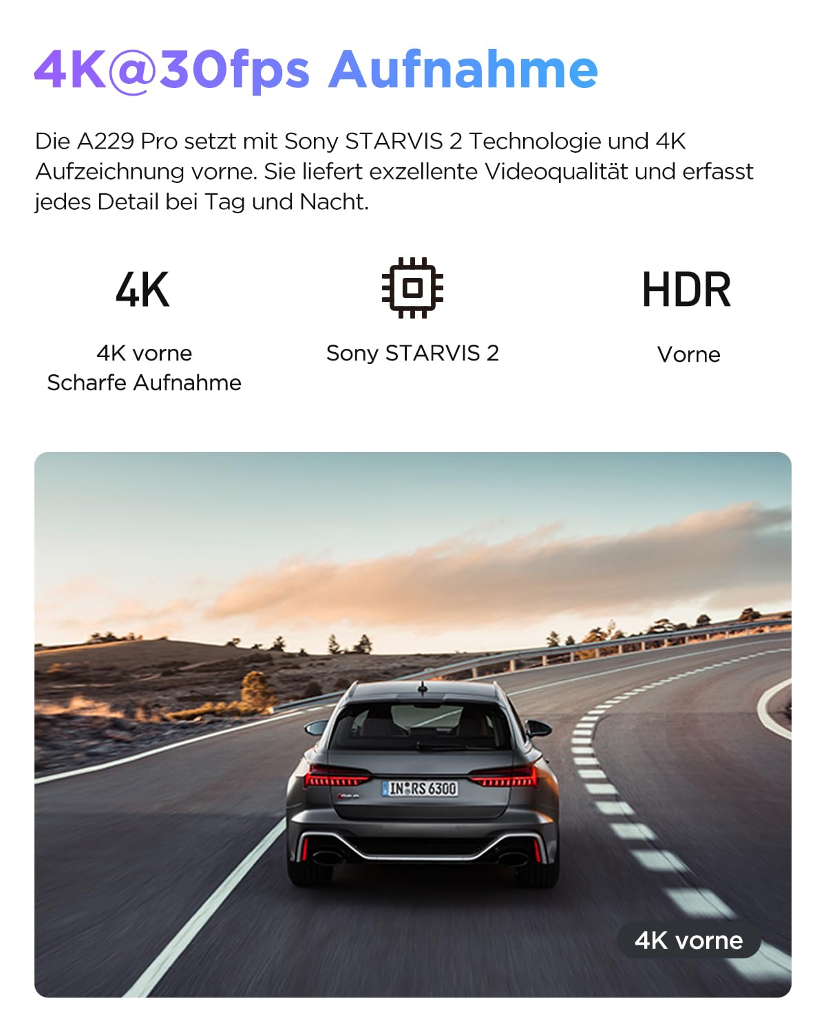 VIOFO A229 Pro 1CH 4K STARVIS 2, HDR Vorne Dashcam Auto, Sprachsteurung & 5GHz Wi-Fi WLAN Autokamera, Ultrapräzises GPS mit CPL Filter, Super Nachtsicht 2.0, Sprachausgabe, bis 512 GB Max