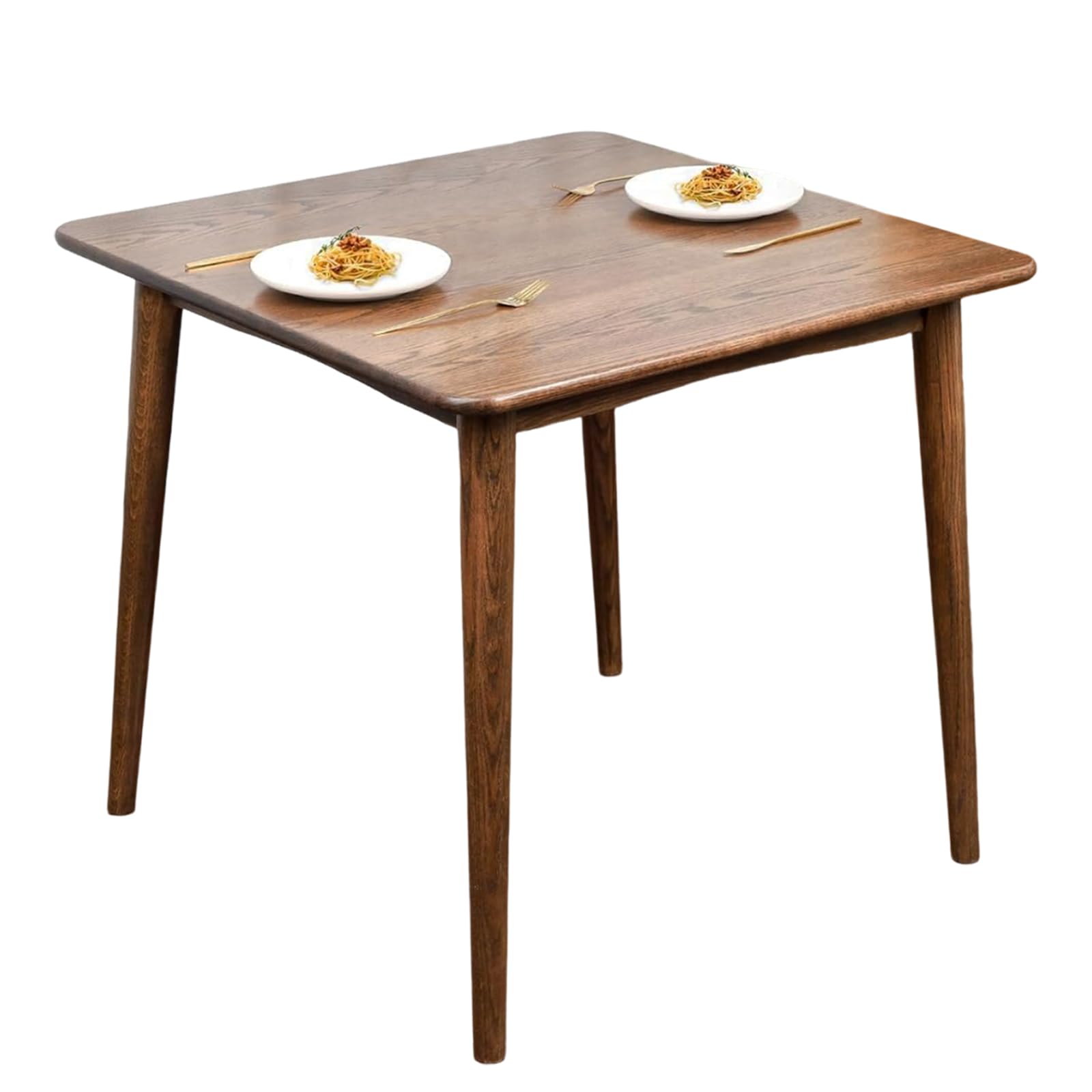 OOKSEN Dining Table, Solid Wood Square Dining Table for 2, Mid-Century Modern Small Kitchen Tables for Island with Oak Finish, 35.4”D x 35.4" W x 29.5" H (Walnut Table Only)