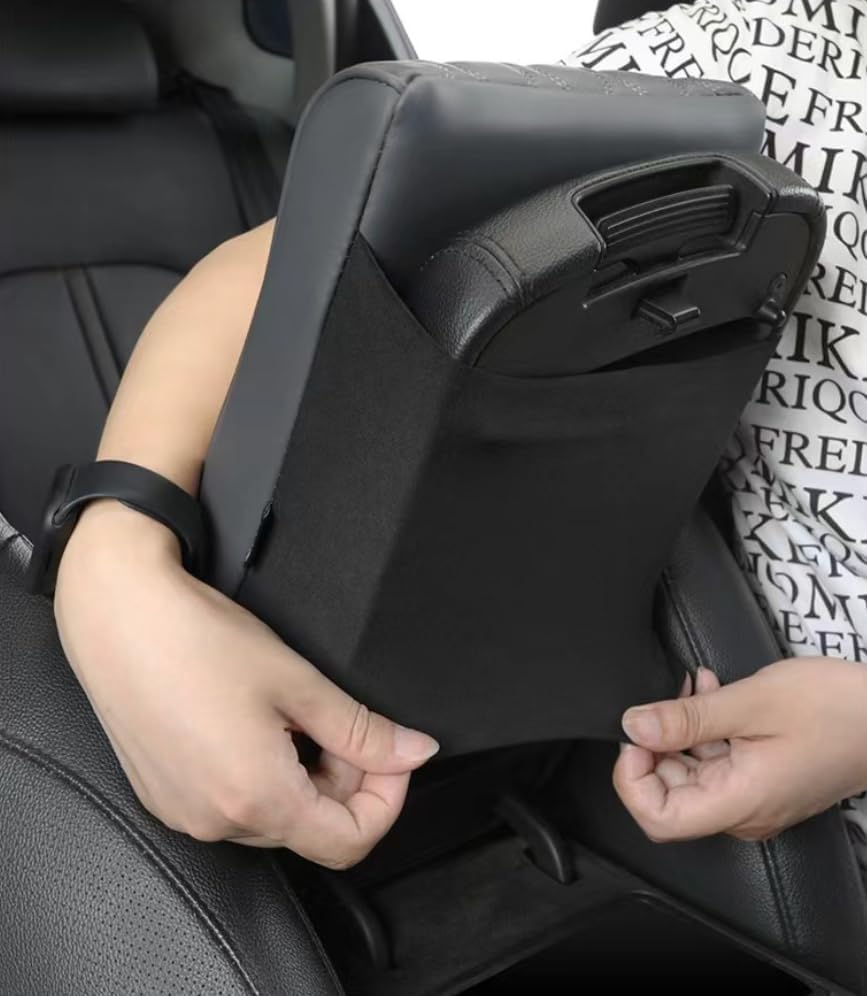 Image of Automaze Center Console Arm-rest Cover Pad With Side Pockets, Universal Fit for SUV's, Car Armrest Seat Box Cover, Leather Auto Armrest Cover (Black, For Compact-SUV's-L)