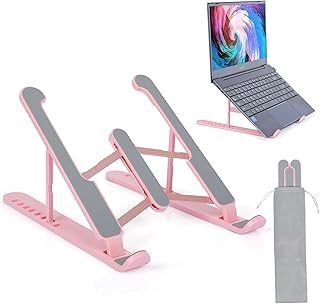 Pink Laptop Stand for Desk, 8 Angles Foldable Laptop Riser, Portable Computer Stand Easy to Carry, Compatible with MacBook Air Pro, HP, Lenovo, Dell & All 10 to 15.6 Inches Laptops