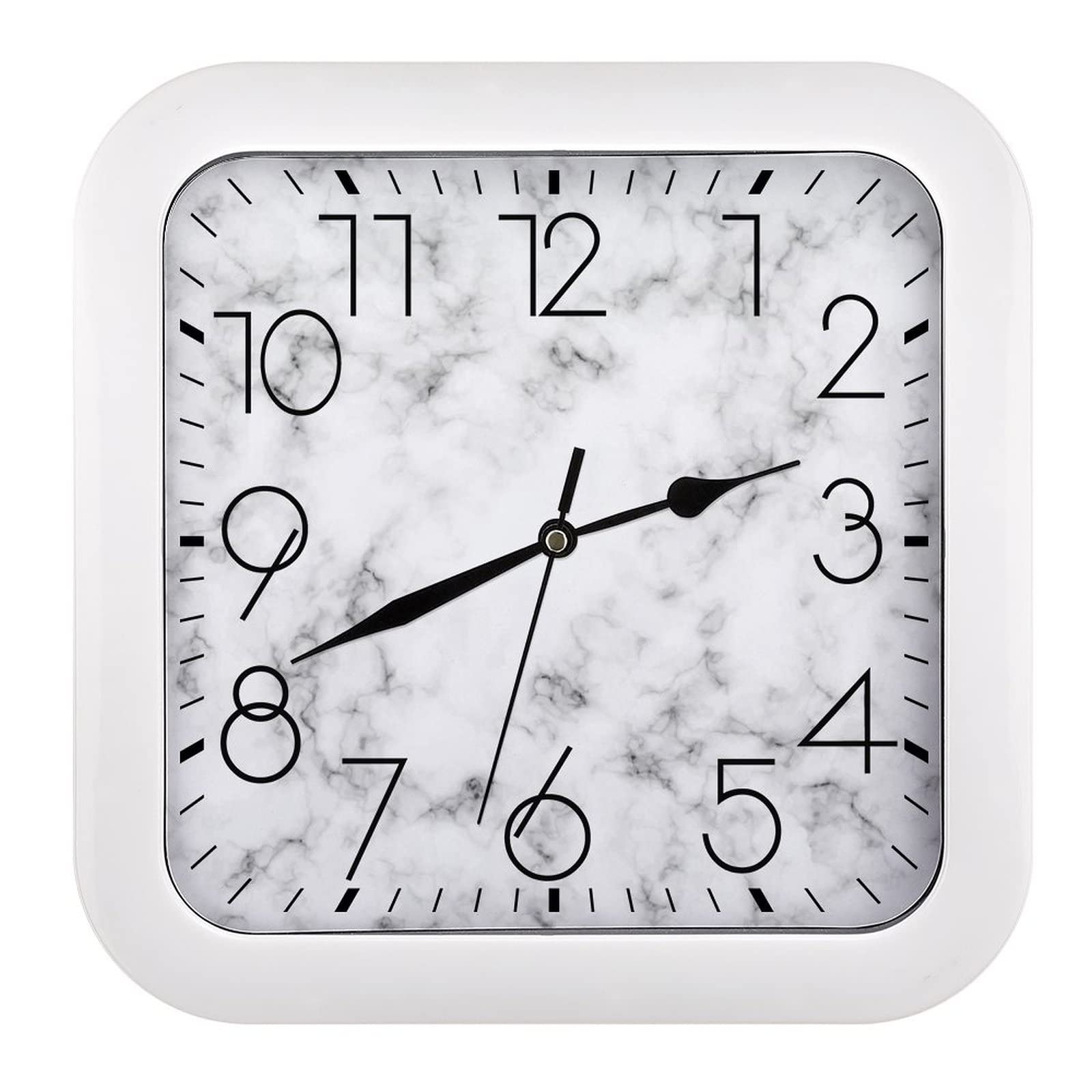 Horloge murale carrée en marbre noir et blanc 26x26cm pour décoration de salon