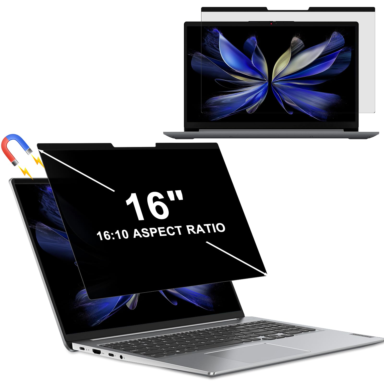 Filtro Magnetico Privacy per Laptop da 16 Pollici 16:10, Rimovibile Pellicola Schermo Protezione, Pellicola Anti Luce Blu Antiriflesso Anti Spia per HP/dell/Lenovo/Samsung/ASUS Laptop