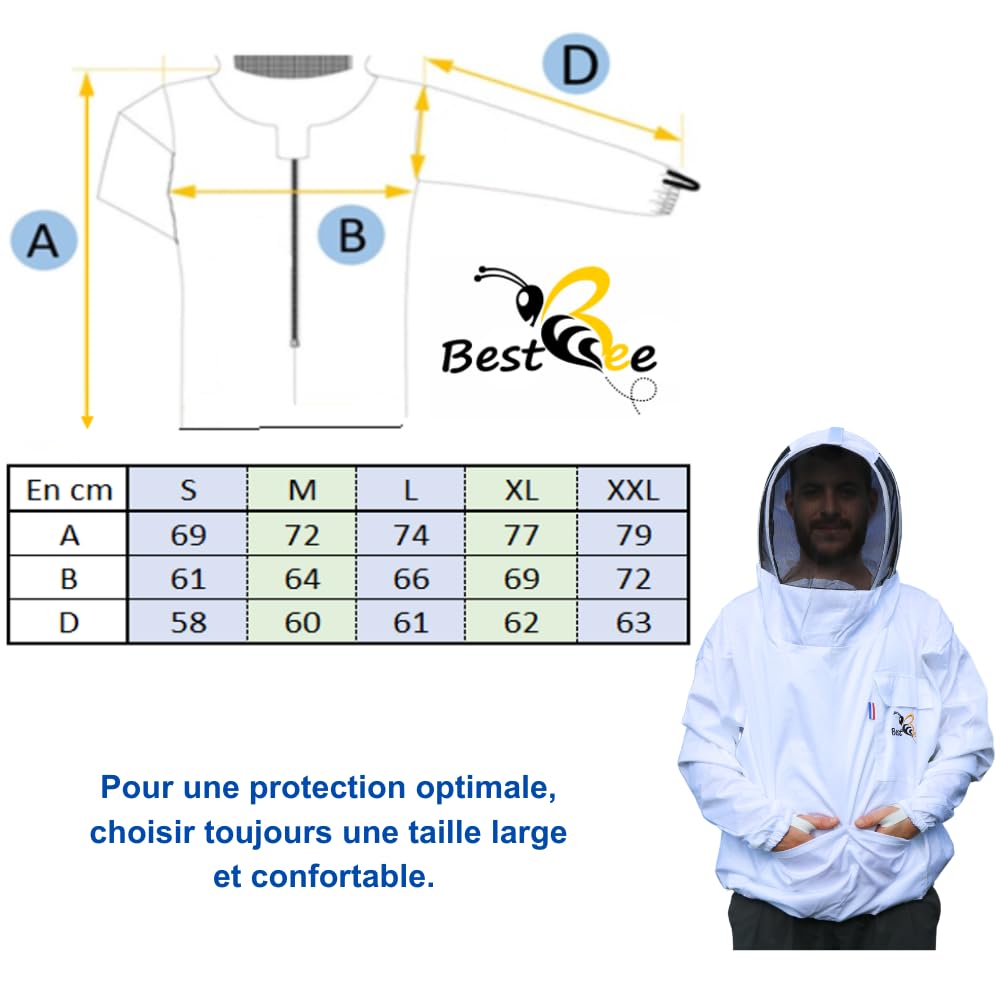Best Bee varosa Apicoltore in tessuto spesso e cotone di alta qualità da infilare, cappuccio cofortable e fisso, tasche per attrezzi - giacca apicoltura anti vespe e api da infilare (L)